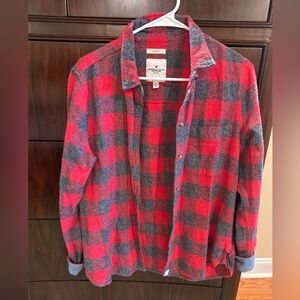 American Eagle Red and Gray Plaid Shirt